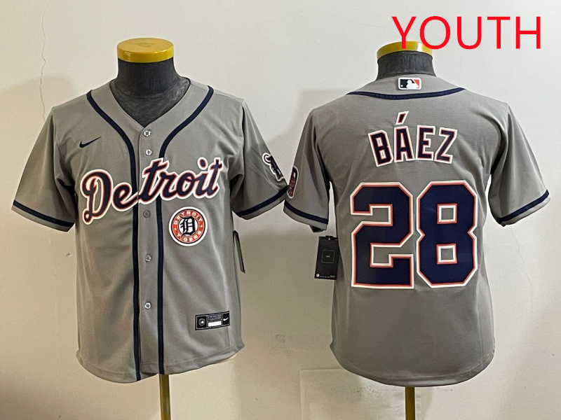 Youth 2025 Detroit Tigers #28 Baez grey Nike MLB jersey style87 ->youth mlb jersey->Youth Jersey